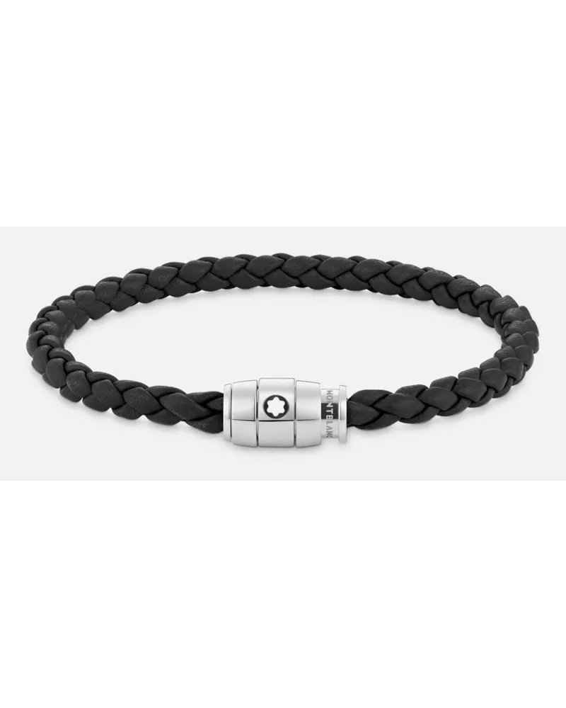 Montblanc Bracciale In Acciaio E Pelle Nera Con Chiusura A 3 Anelli - Bracciali - Nero Nero