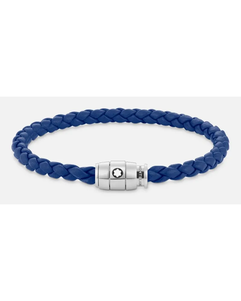 Montblanc Bracciale In Acciaio Con Chiusura A 3 Anelli E Pelle Blu - Bracciali - Blu Blu