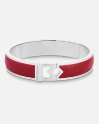 Montblanc Bracciale Rigido In Acciaio Logo Montblanc M E Pelle Rossa - Bracciali Rigidi - Rosso Rosso