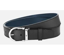Cintura Reversibile In Pelle Nera/blu 35 Mm Con Fibbia A Ferro Di Cavallo - Cinture - Blu / Nero