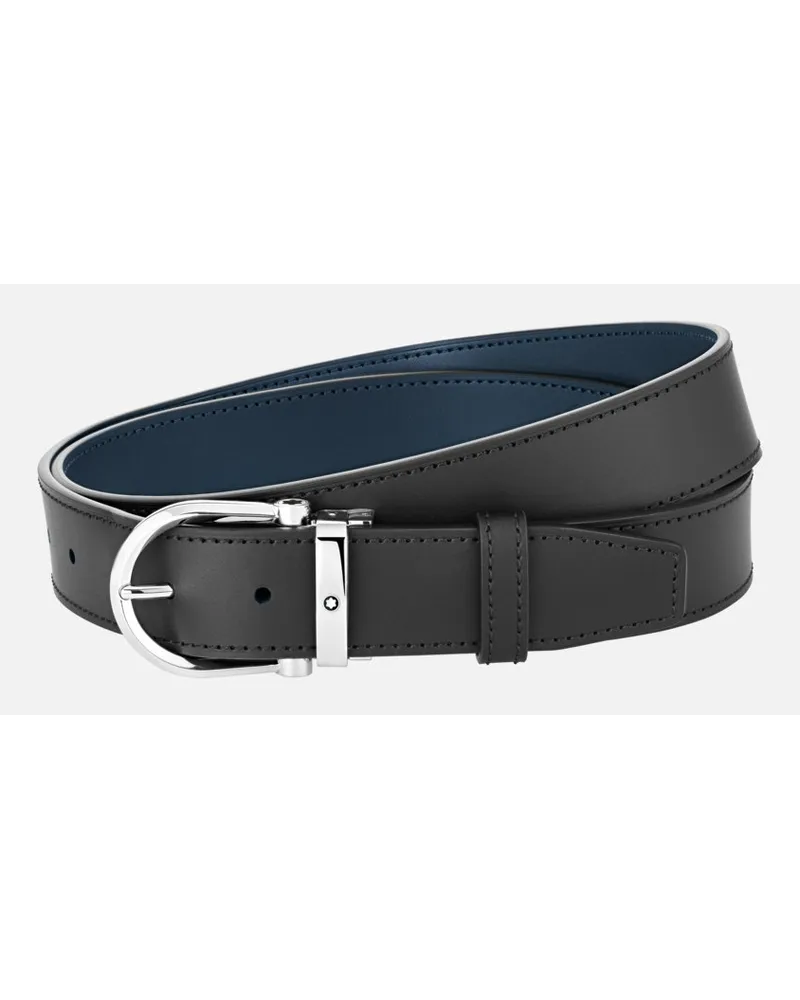 Montblanc Cintura Reversibile In Pelle Nera/blu 35 Mm Con Fibbia A Ferro Di Cavallo - Cinture - Blu / Nero Blu