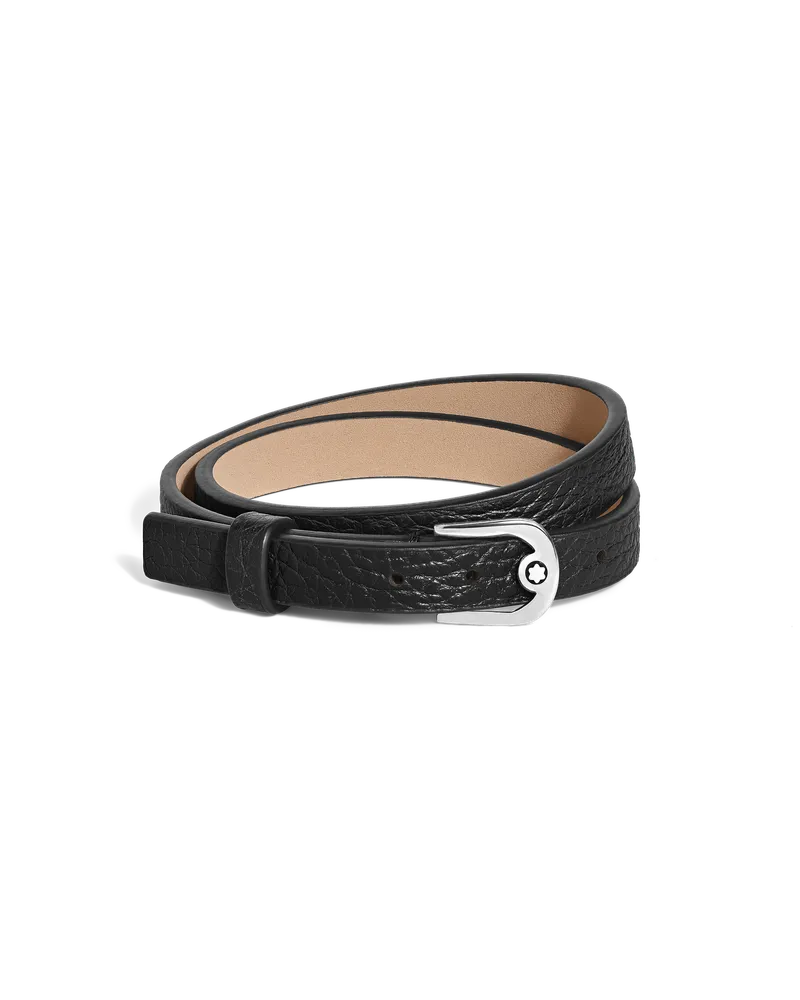 Montblanc Bracciale Regolabile con Fibbia Horseshoe in Pelle con Grana - Nero - Acciaio - MB222738 - Bracciali Nero