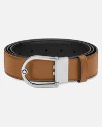 Montblanc Cintura Reversibile In Pelle Granulata Caramello/nero Da 35 Mm Con Fibbia A Ferro Di Cavallo - Cinture 