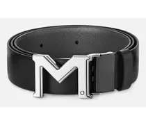Cintura Da 35 Mm Reversibile In Pelle Nera/grigia Con Fibbia “m” - Cinture