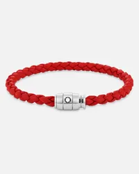 Montblanc Bracciale In Acciaio Con Chiusura A 3 Anelli E Pelle Rossa - Bracciali - Rosso Rosso