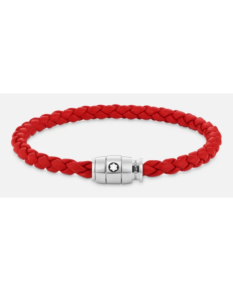 Montblanc Bracciale In Acciaio Con Chiusura A 3 Anelli E Pelle Rossa - Bracciali - Rosso Rosso