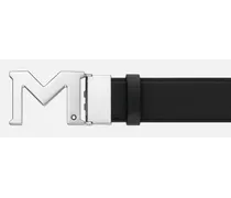 Cintura Reversibile In Pelle Nera 35 Mm Con Fibbia M - Cinture - Nero