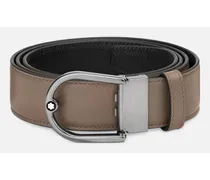 Cintura Reversibile In Pelle Saffiano Stampata Mastice/ Nero Da 35 Mm Con Fibbia A Ferro Di Cavallo - Cinture