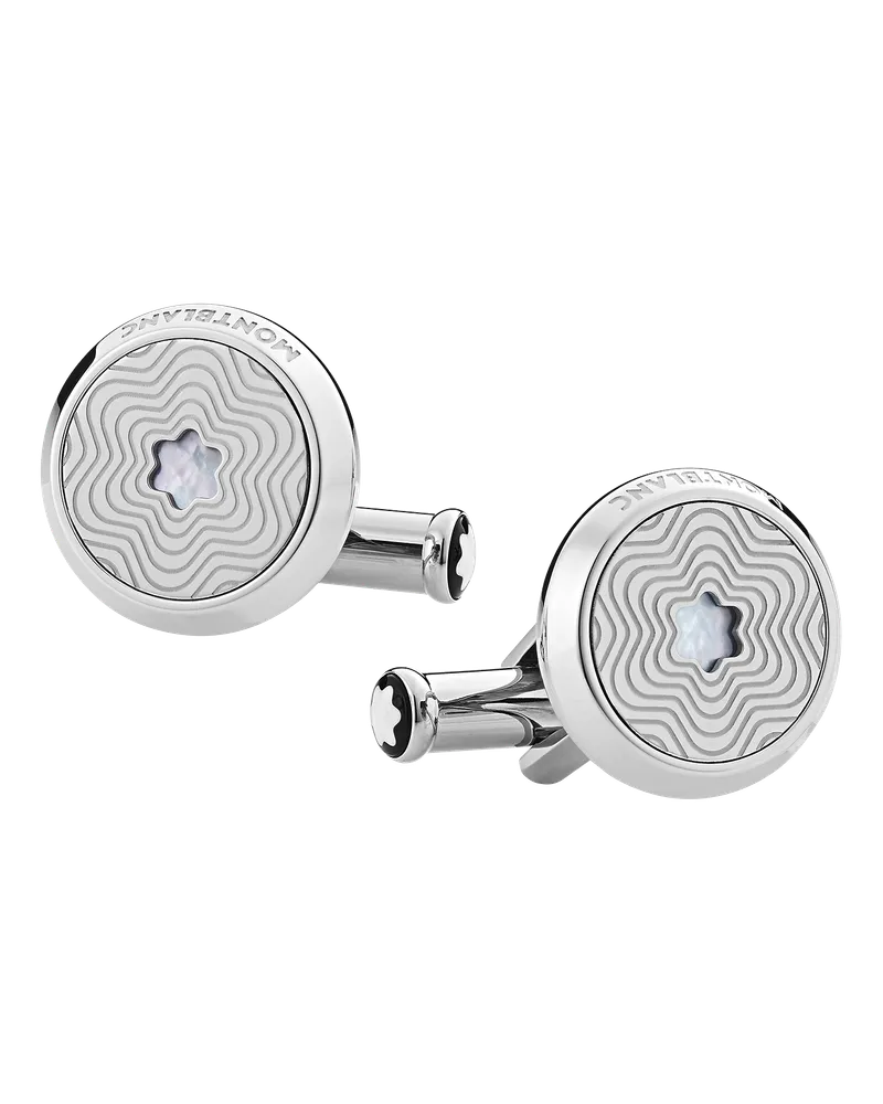 Montblanc Gemelli con Emblema a Forma di Vetta Innevata in Madreperla - Acciaio pregiato - MB123810 - Gemelli 