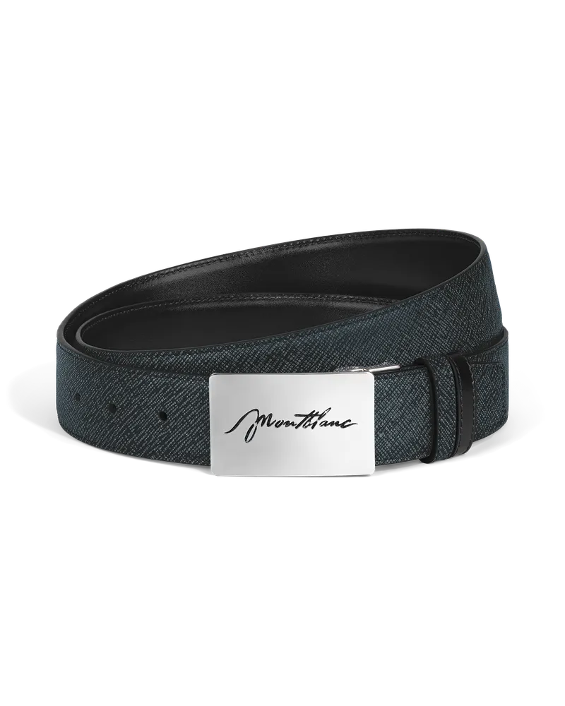 Montblanc Cintura Reversibile mm in Pelle Sartorial con Fibbia a Placca - Tweed blu - MB222233 - Cinture Tweed