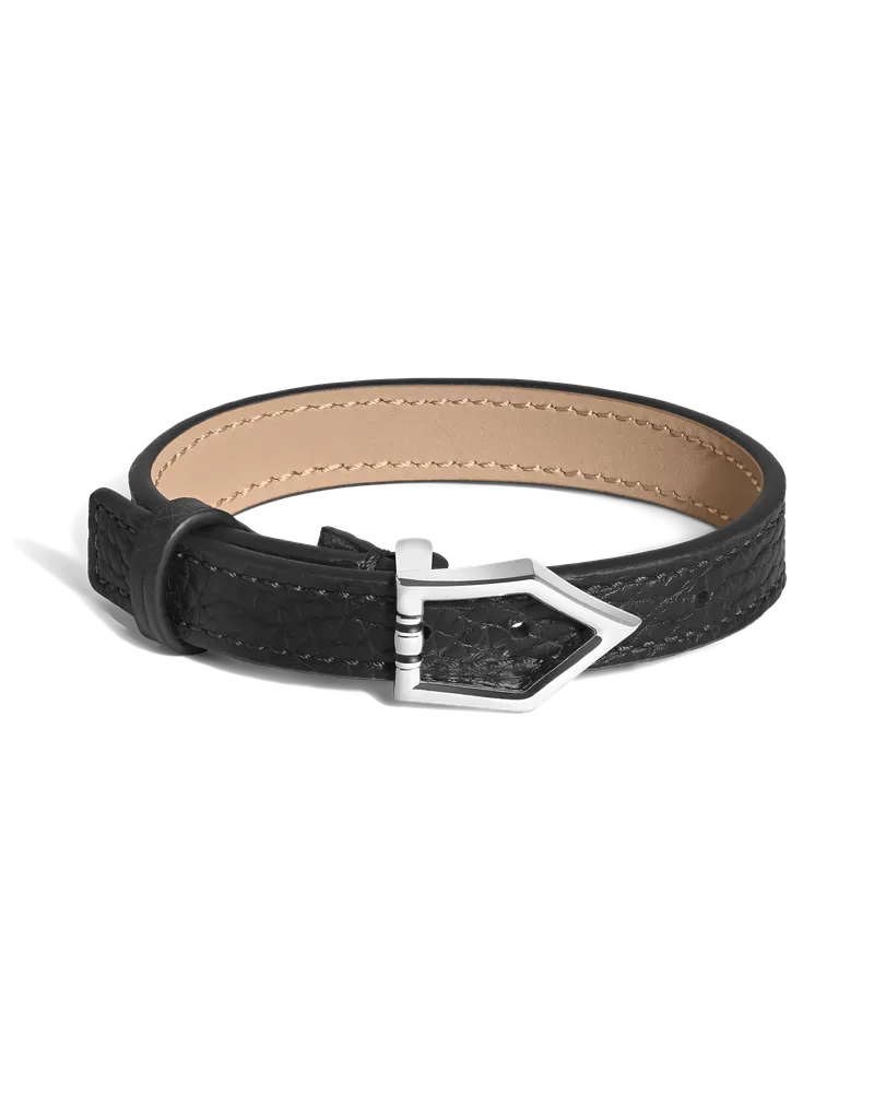Montblanc Bracciale Pennino Liscio in Pelle con Grana - Nero - Acciaio - MB222746 - Bracciali Nero