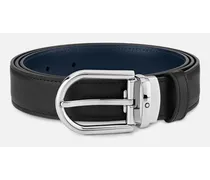 Cintura Reversibile In Pelle Nera/blu 30 Mm Con Fibbia A Ferro Di Cavallo - Cinture - Nero / Blu