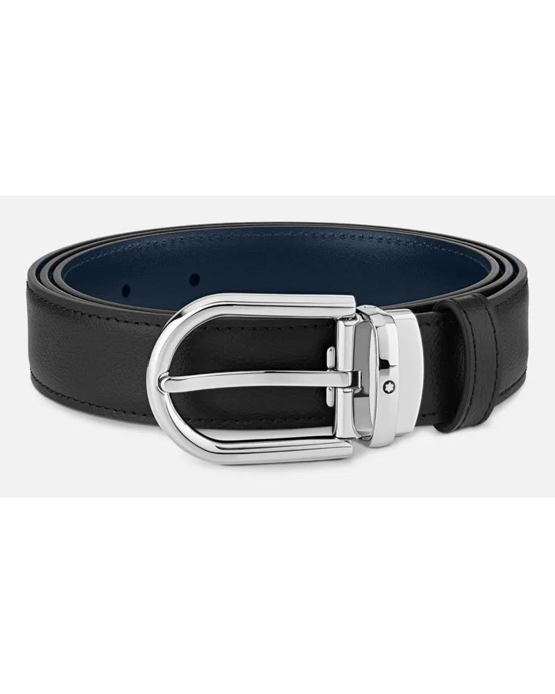 Montblanc Cintura Reversibile In Pelle Nera/blu 30 Mm Con Fibbia A Ferro Di Cavallo - Cinture - Nero / Blu Nero