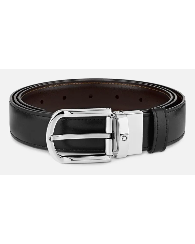 Montblanc Cintura Reversibile In Pelle Nera/marrone 30 Mm Con Fibbia A Ferro Di Cavallo - Cinture - Nero / Marrone Nero