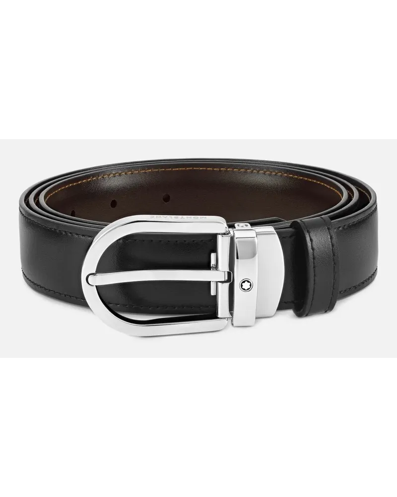 Montblanc Cintura Reversibile In Pelle Nera/marrone 30 Mm Con Fibbia A Ferro Di Cavallo - Cinture - Nero / Marrone Nero