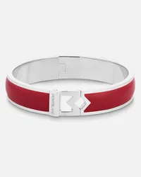 Montblanc Bracciale Rigido In Acciaio Logo Montblanc M E Pelle Rossa - Bracciali Rigidi - Rosso Rosso