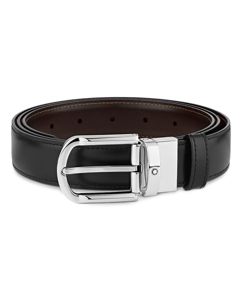 Montblanc Cintura Reversibile Horseshoe mm in Pelle - Nero | Marrone - Pellame - MB111080 - Cinture Nero