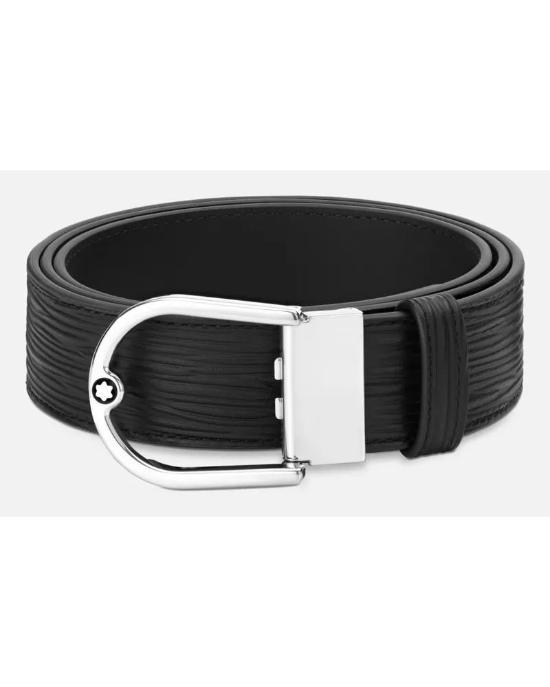 Montblanc Cintura Da 35 Mm Con Fibbia A Ferro Di Cavallo Reversibile In Pelle Nera Liscia E Stampata - Cinture - Nero Nero