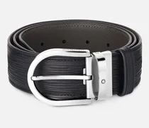 Cintura In Pelle Stampata Nera Da 40 Mm Con Fibbia A Ferro Di Cavallo - Cinture - Nero