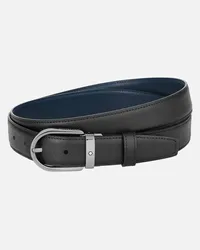 Montblanc Cintura Reversibile In Pelle Nera/blu 30 Mm Con Fibbia A Ferro Di Cavallo - Cinture - Nero / Blu Nero