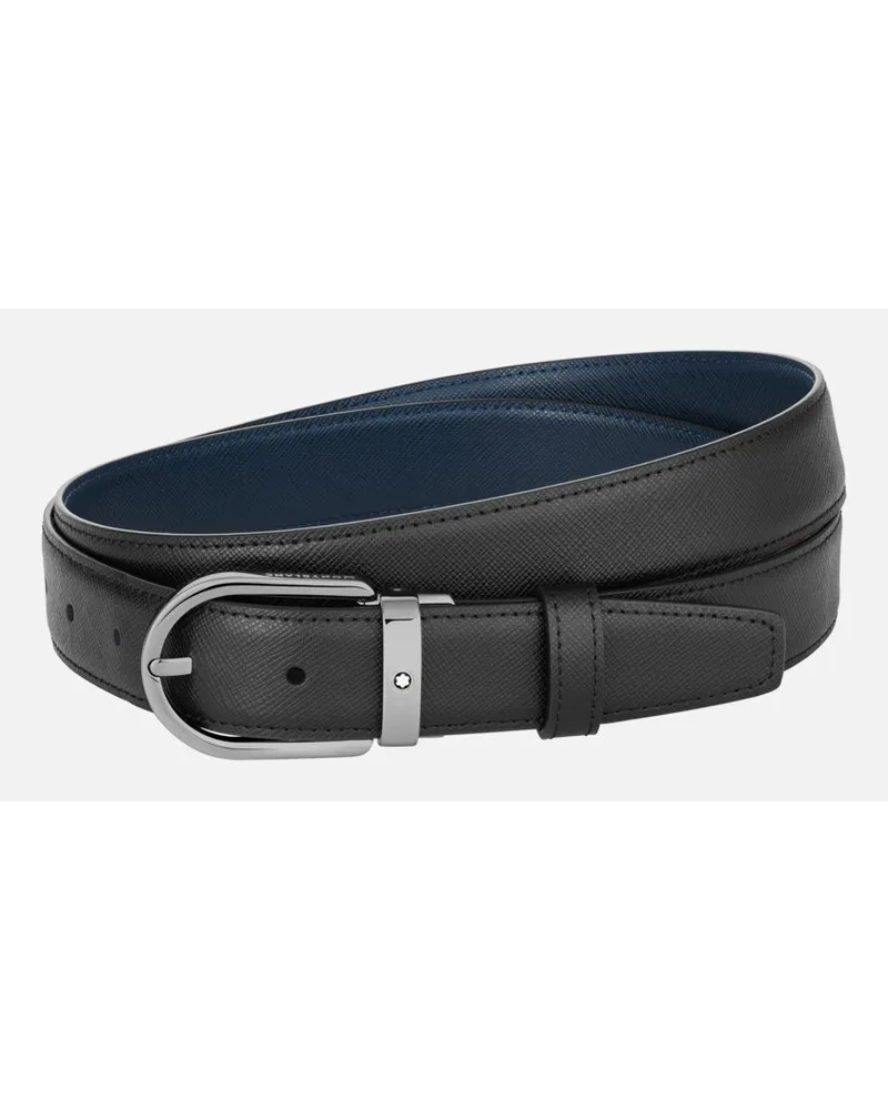 Montblanc Cintura Reversibile In Pelle Nera/blu 30 Mm Con Fibbia A Ferro Di Cavallo - Cinture - Nero / Blu Nero