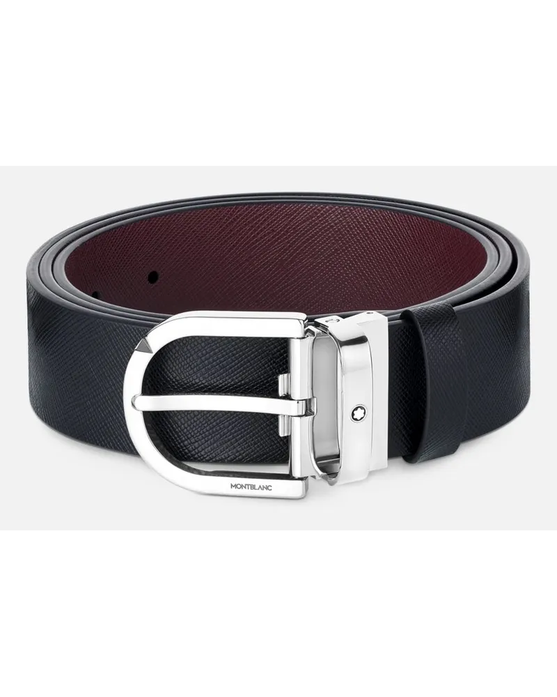 Montblanc Cintura Reversibile In Pelle Stampata Nera/mosto Da 35 Mm Con Fibbia A Ferro Di Cavallo - Cinture - Nero / Marrone Nero
