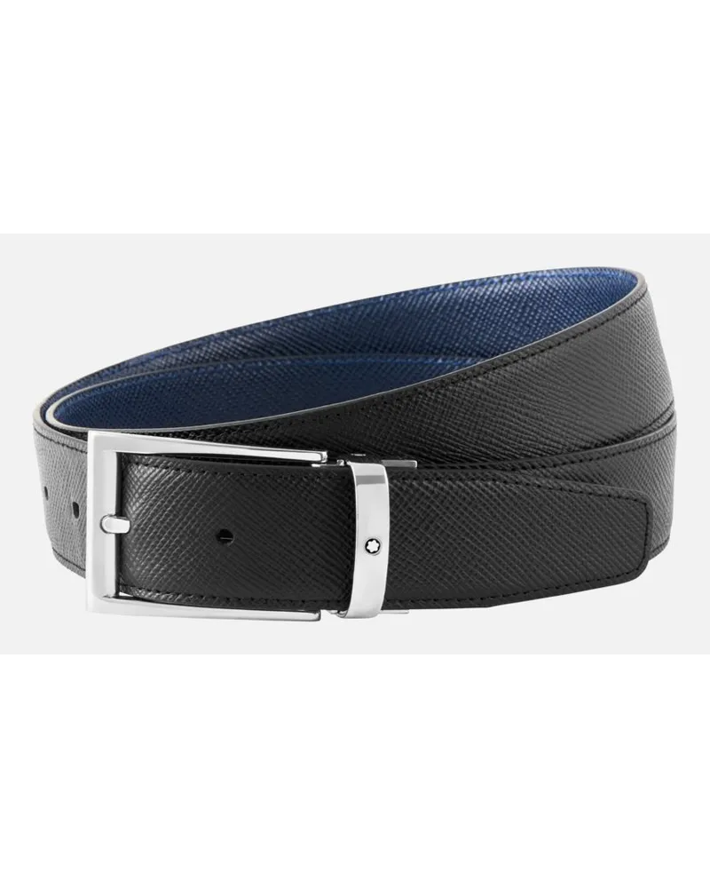 Montblanc Cintura Reversibile In Pelle Nera/blu 35 Mm - Cinture - Nero / Blu Nero