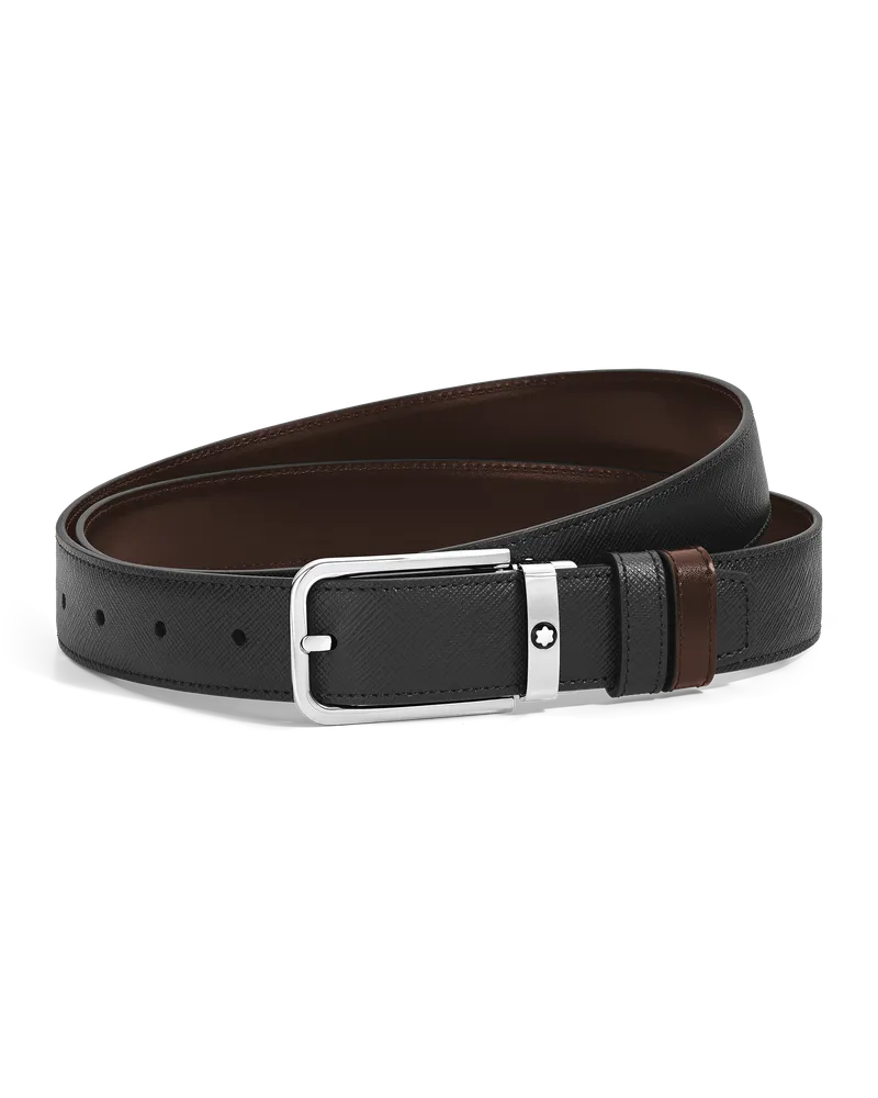 Montblanc Cintura Reversibile 30 mm in Pelle Sartorial con Fibbia Rettangolare - Nero/Ebano - Pellame - MB223413 - Cinture Nero