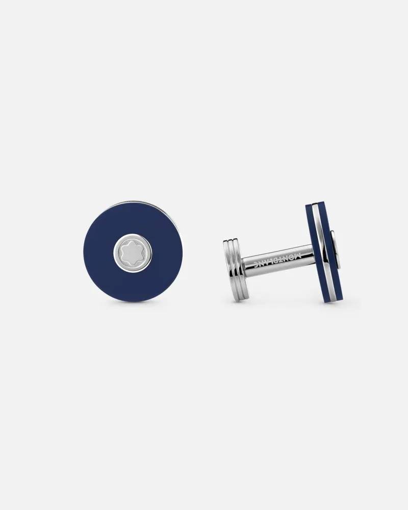 Montblanc Gemelli Rotondi Di Acciaio Pregiato Con Resina Blu - Gemelli - Blu Blu