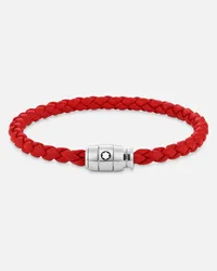 Montblanc Bracciale In Acciaio Con Chiusura A 3 Anelli E Pelle Rossa - Bracciali - Rosso Rosso