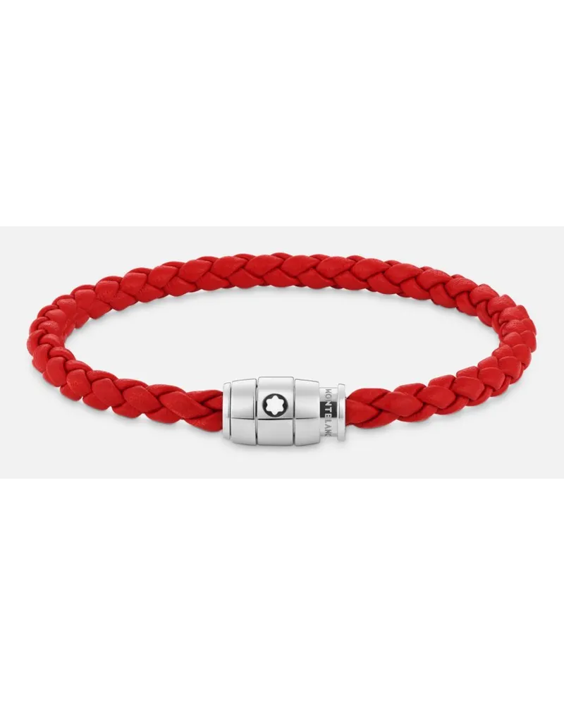 Montblanc Bracciale In Acciaio Con Chiusura A 3 Anelli E Pelle Rossa - Bracciali - Rosso Rosso