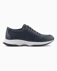 Giorgio Armani OFFICIAL STORE Sneakers In Cervo E Pelle Blu