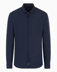 Giorgio Armani OFFICIAL STORE Camicia Slim Fit Con Zip In Cotone Seersucker Blu