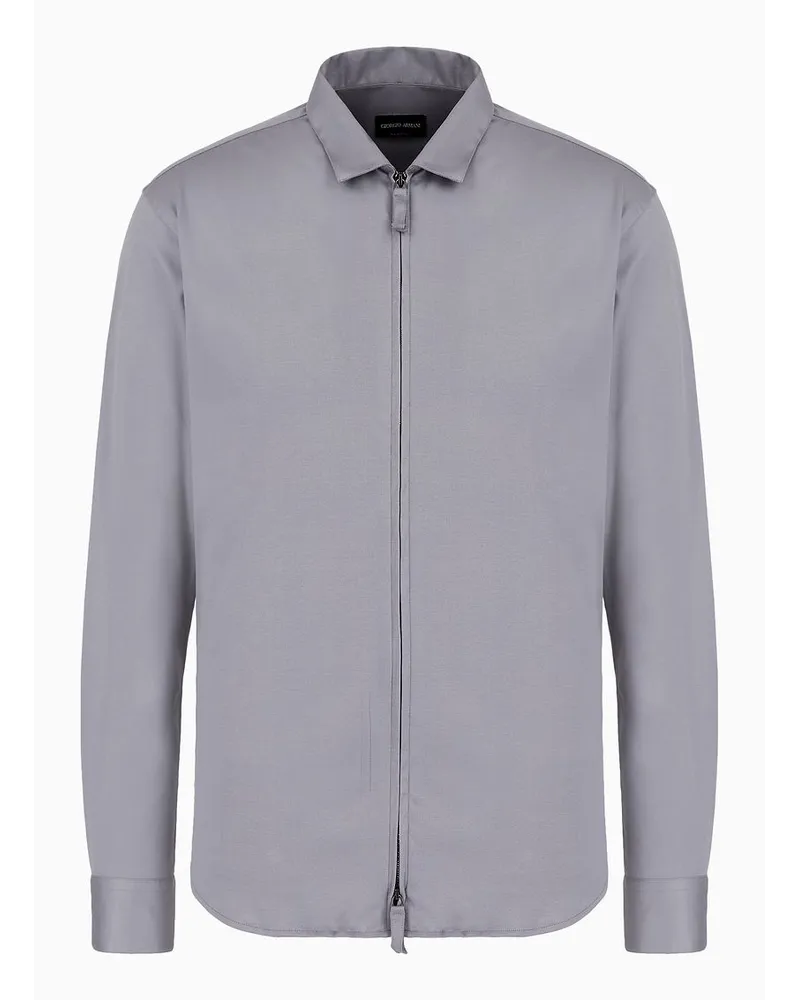 Giorgio Armani OFFICIAL STORE Camicia Con Zip In Jersey Di Cotone Grigio