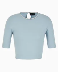 Giorgio Armani OFFICIAL STORE Maglia Girocollo Cropped In Cashmere Azzurro