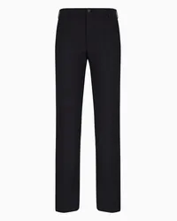 Giorgio Armani OFFICIAL STORE Pantaloni Flat Front In Flanella Melange Stretch Blu