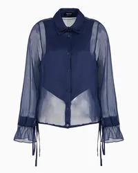 Giorgio Armani OFFICIAL STORE Camicia In Organza Di Seta Con Plastron Blu