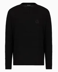 Giorgio Armani OFFICIAL STORE Maglia Girocollo In Misto Lana Vergine Punto Links Asv Nero