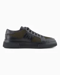 Giorgio Armani OFFICIAL STORE Sneakers In Pelle E Tessuto Militare