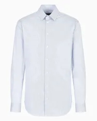 Giorgio Armani OFFICIAL STORE Camicia In Satin Di Cotone Stretch Motivo A Righe Azzurro