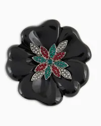 Giorgio Armani OFFICIAL STORE Spilla A Forma Di Fiore In Resina E Cristalli Swarovski Nero