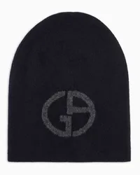 Giorgio Armani OFFICIAL STORE Beanie In Cashmere Con Logo Jacquard Blu