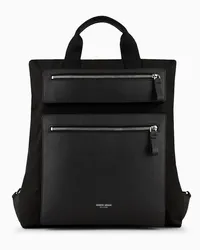 Giorgio Armani OFFICIAL STORE Shopper Convertibile In Nylon E Pelle Granata Asv Nero