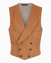 Giorgio Armani OFFICIAL STORE Gilet Doppiopetto In Lino Marrone