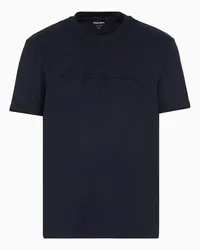 Giorgio Armani OFFICIAL STORE T-shirt In Interlock Di Puro Cotone Con Logo Ricamato Blu