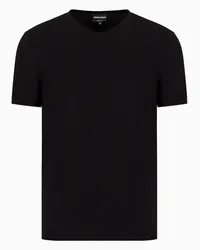 Giorgio Armani OFFICIAL STORE T-shirt Con Scollo A V Icon In Jersey Di Viscosa Stretch Nero