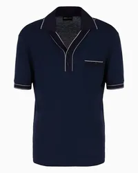 Giorgio Armani OFFICIAL STORE Polo A Maniche Corte In Viscosa E Lana A Coste Blu