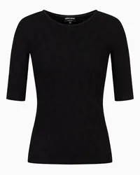 Giorgio Armani OFFICIAL STORE Maglia Girocollo In Jersey Di Viscosa Jacquard Nero