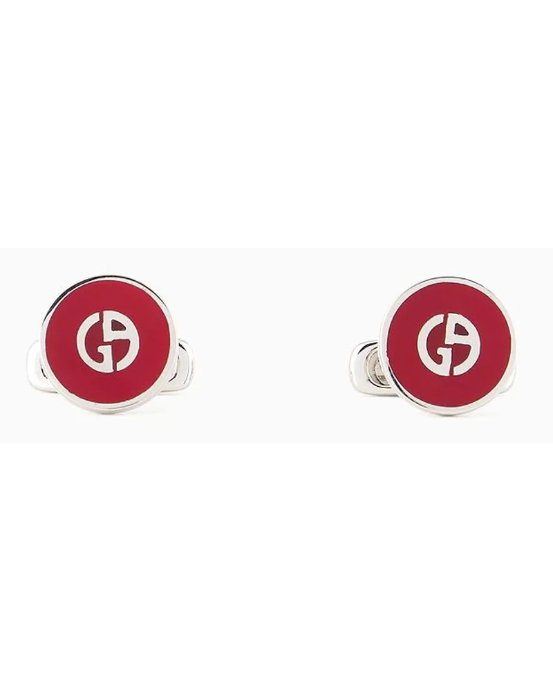 Giorgio Armani OFFICIAL STORE Gemelli In Argento 925 Con Dettaglio Smaltato Rosso