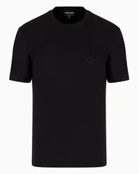 Giorgio Armani OFFICIAL STORE T-shirt In Interlock Di Cotone Con Logo Ricamato Nero